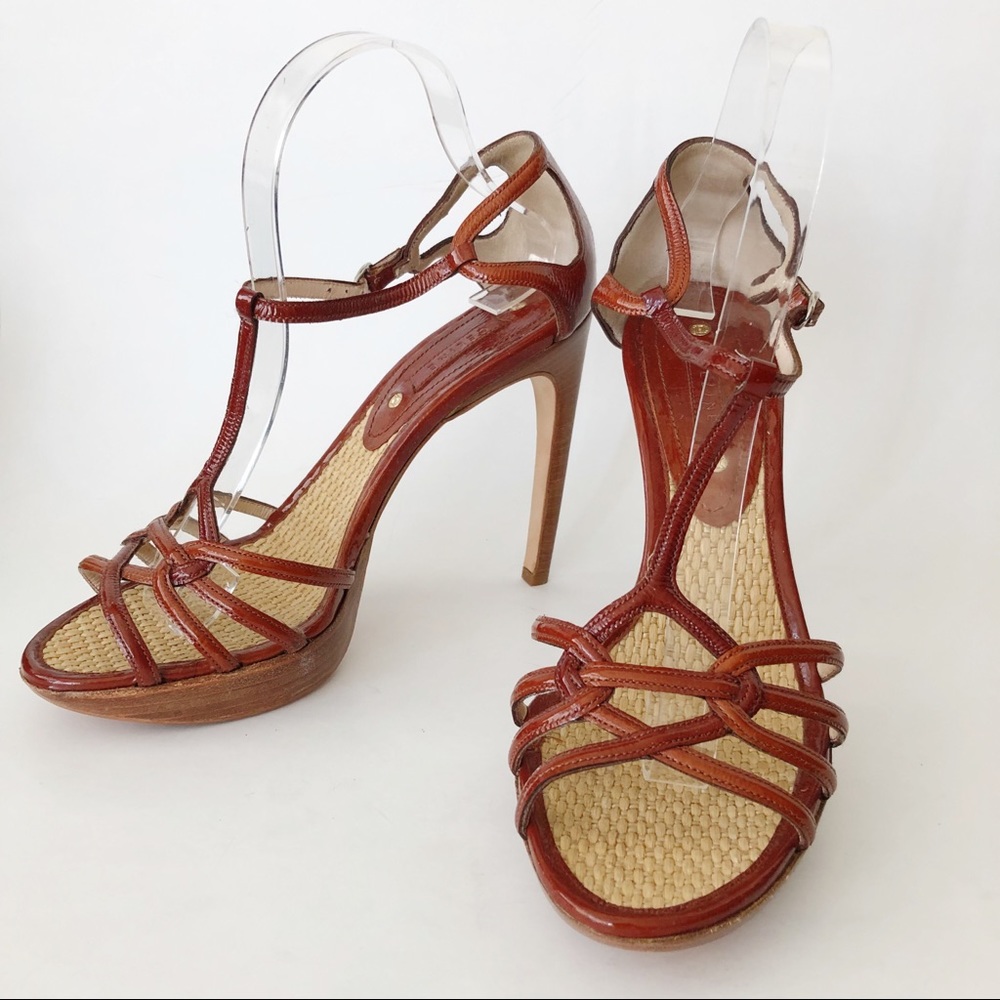 Celine Brown Patent Leather Strappy Heels 9.5